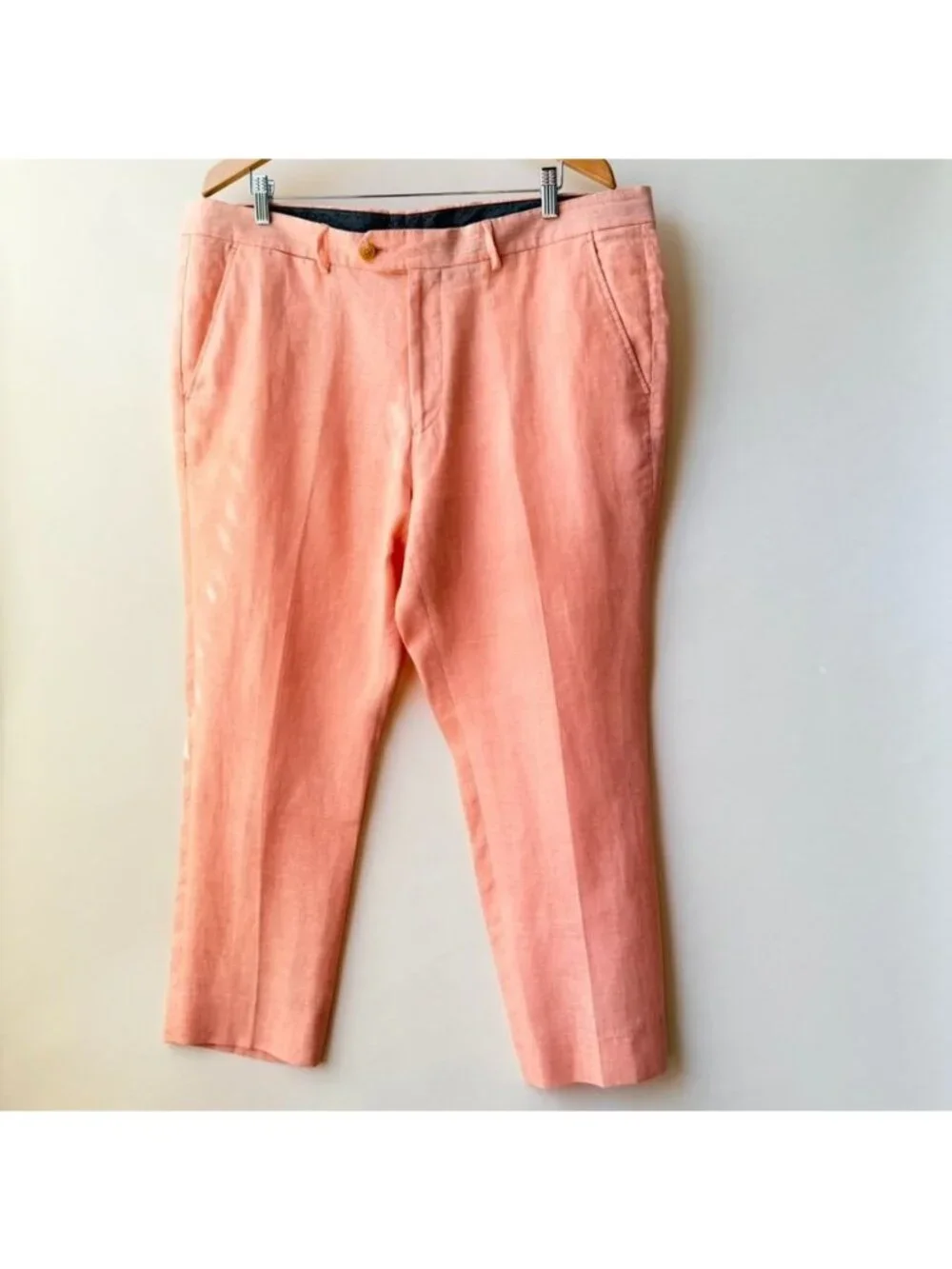 Todd Snyder Mens Linen Dress Pants 38x32 Salmon Pink Flat Front Tapered K69
